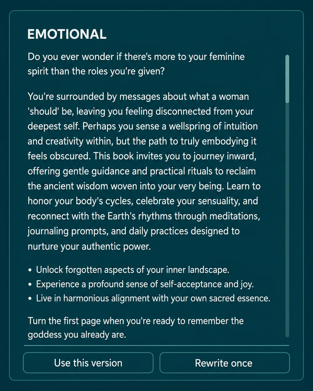 Emotional back cover copy version — sample from Book Launch Ready